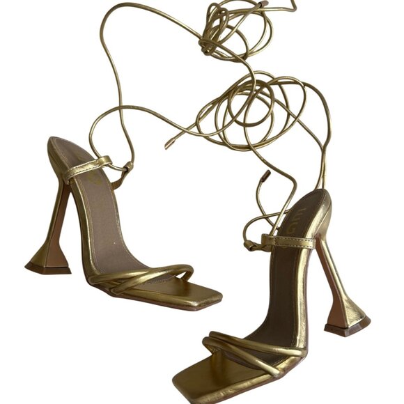 EGO Gold Lace Up Martini Heels Size US 5 / UK 3 - Picture 2 of 9